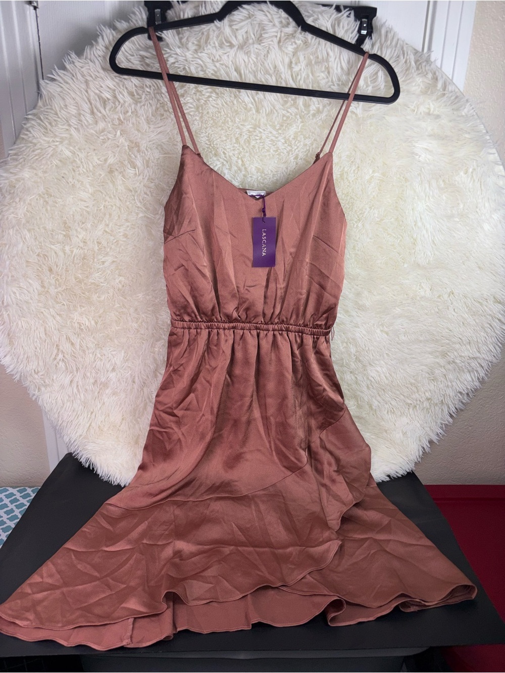 NWT LASCANA by VENUS Rust Satin Slip Dress with Spaghetti Straps size 2 - Picture 2 of 15